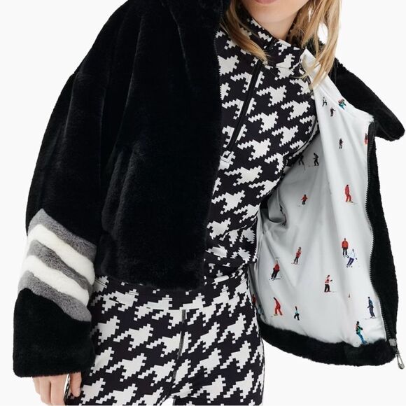 Perfect Moment Noelle faux fur jacket Black White Grey NWT Medium - Picture 2 of 8